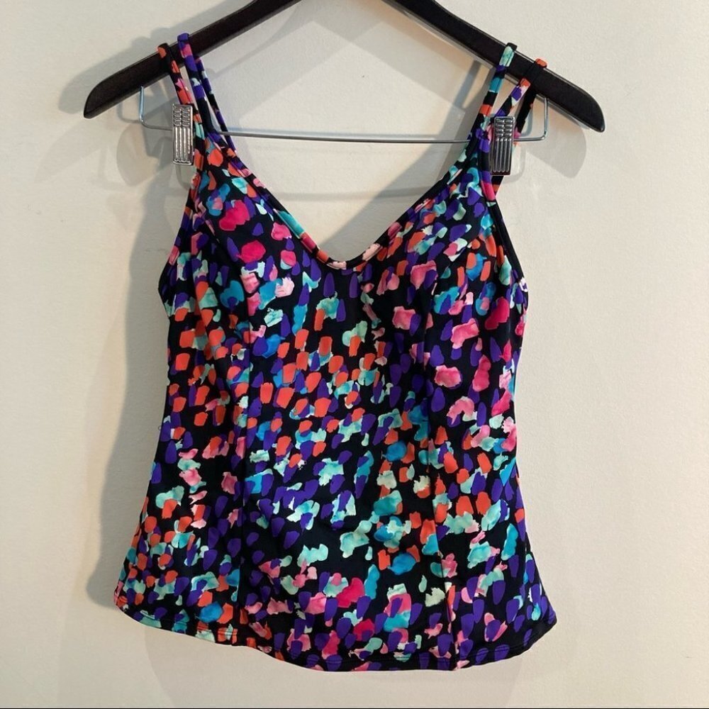 MIRACLESUIT Sz 10 Tankini Built In Bra Colourful Design Double Strap